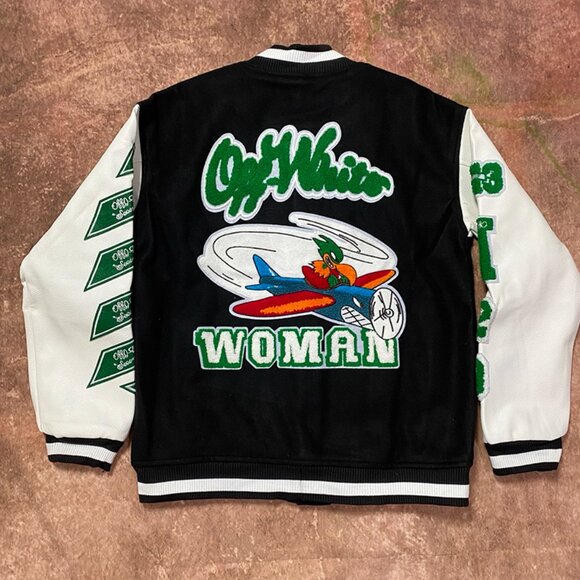 Off-White Black And White Embroidered Baseball Jacket - Picture 2 of 9